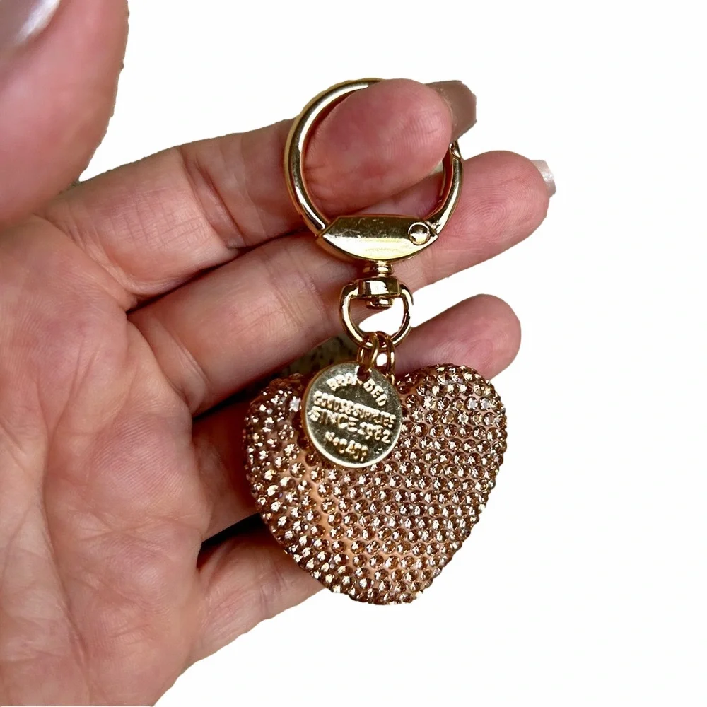 Sparkling Gold Heart Keychain with Rhinestones